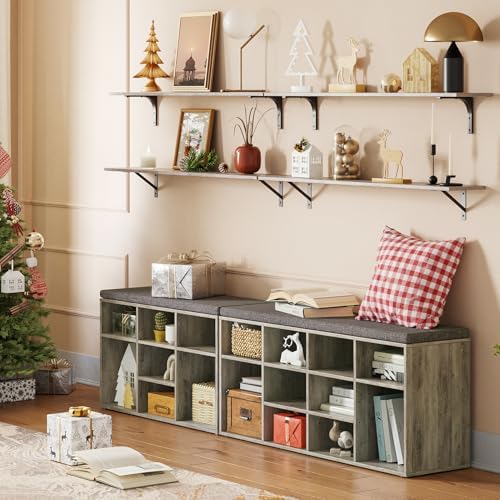 DINZI LVJ Shoe Storage Bench with Cushion, 31.5" Cubby Shoe Rack, 9 Cubbies - Image 2