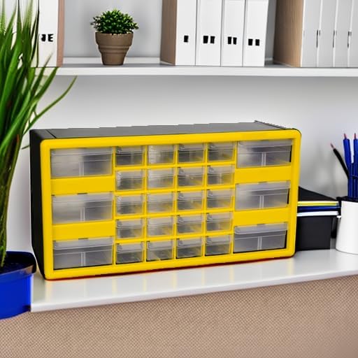Akro-Mils 26-Drawer Plastic Storage Cabinet, 20"W x 6"D x 10"H, Yellow - Image 2