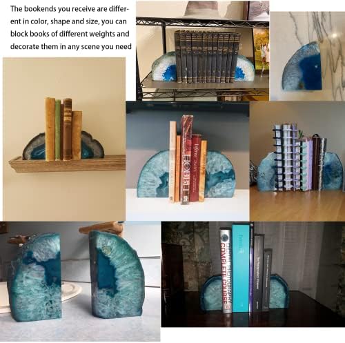 JIC Gem Teal Agate Geode Heavy Duty Bookends 1 Pair 6-8 Lbs Shelf Decor - Image 7