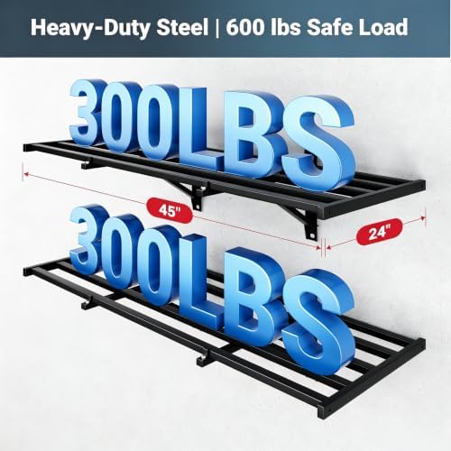 FLEXIMOUNTS 2-Pack 2x4ft Garage Wall Shelving, 8 Hooks, Heavy Duty, Black - Image 2