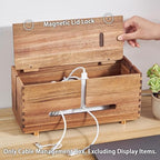SARUFO Acacia Wood Cable Management Box - Wooden Cord Hider with 4 Metal Feet​, Organizer for Desk & Floor, Power Strip TV Wire Concealer, Under Desk Storage for Office, Home Electrical Cables - Image 3
