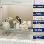 Pull Out Cabinet Organizer, 30" W x 21.5" D, Heavy Duty Chrome Slide Out Shelf for Wide Base Cabinets, Sliding Wire Basket Drawer for Pots, Pans, Appliances & Pantry Storage - Image 4