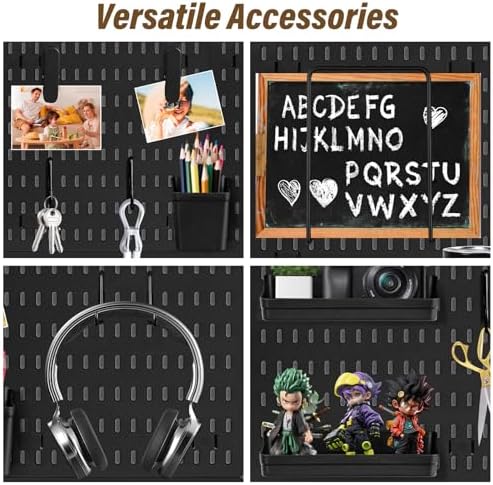 AKTOP Plastic Peg Board Wall Organizer 4-Pack, 12"x12" Pegboard Kit, Black - Image 5