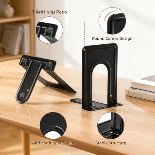 HappyHapi 14 Pairs Book Ends, Heavy Duty Bookends for Shelves, Black - Image 3