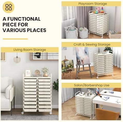 COSTWAY 20-Drawer Rolling Storage Cart, Utility Storage Organizer Cart - Image 7