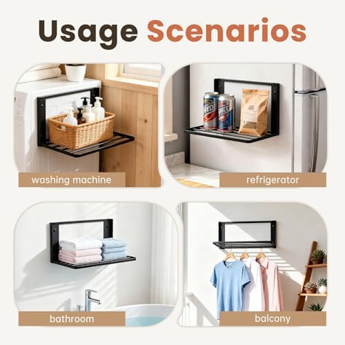 Foldable Wall Mounted Clothes Drying Rack,Space-Saving Laundry Drying Rack, Magnetic & Punch-Free Retractable Hanging Rack with 4 Drying Bars, Heavy-Duty Fold Down (Black) - Image 3