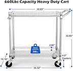 WDT Heavy Duty 2 Tier Rolling Cart, NSF Listed, 660Lbs Capacity, Commercial Grade Metal, 35.63"x18.1"x33.93" - Image 4