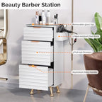 Salon Stations for Hair Stylist, Barber Station with Glass Top & Drawers & Hot Tool Holder, Salon Storage Cabinet Hair Organizer Equipment for Beauty Spa Dresser, White - Image 3