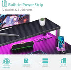 Lufeiya Gaming Desk with Power Outlets and LED Lights, 40 Inch Gamer Desk Table with Charging Station, Home Office Computer Desks with Monitor, Black - Image 6