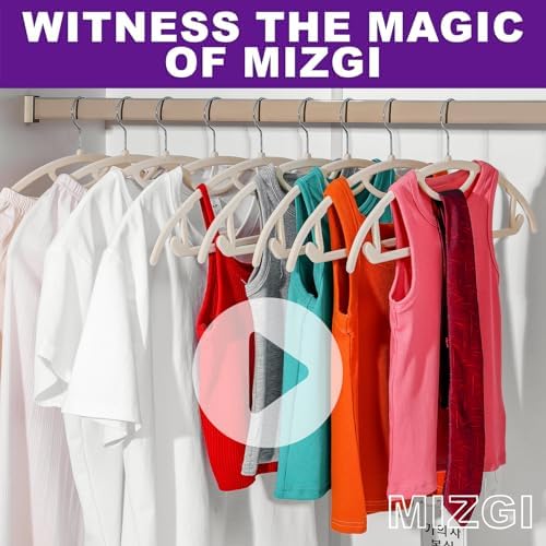 MIZGI Premium Velvet Hangers 50-Pack,No Shoulder Bump Hangers W/Tie Bar Ultra Thin Space Saving Non Slip Hanger Heavy Duty Felt Rounded Clothes Hanger for Sweaters,Coat,Jackets,Pants,Shirts - Image 6