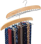 EZOWare 2 PC Belt Tie Hanger Racks, 24 Clip Hook Wooden Holder with 360 Degree Rotating for Hanging Storage Organizer, Men Closet Accessory, Women Tank Top, Scarves, Bras, Camisoles - Beige by EZOWare