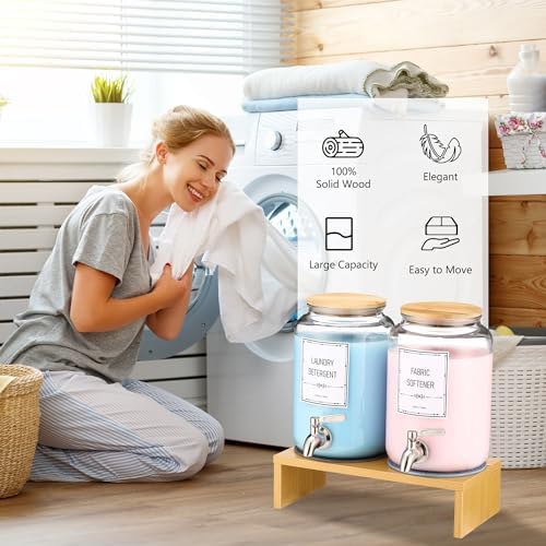 Laundry Detergent Dispenser. 0.9 Gallon Glass Laundry Soap Liquid Laundry Detergent Dispense. Fabric Softener Dispenser With Stand and Bamboo Lid. Laundry Room Organization and Storage - Image 2