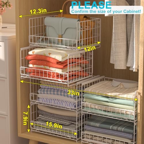 Hongtamoya 4-Tier Sliding Closet Organizers and Storage Shelves, Stackable Closet Shelf Organizer Basket Bins, Drawer Shelf Storage Container for Wardrobe Cupboard Kitchen Bathroom Office, White - Image 4
