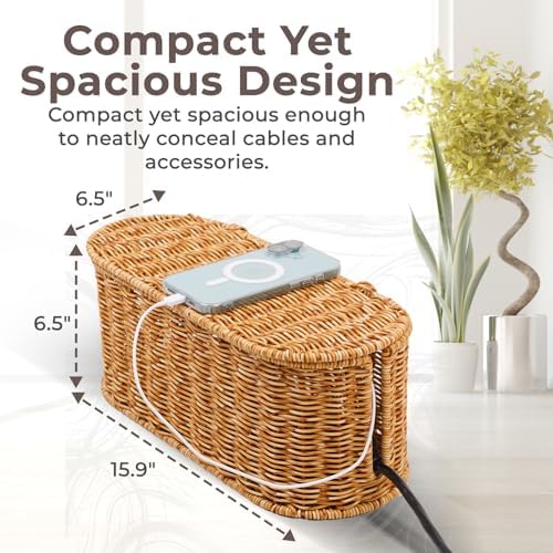Cable Management Box, Handmade Rattan Cord Organizer for Power Strip - Image 2