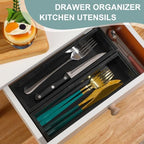 Uiifan Bamboo Drawer Organizer Black 10 x 3 x 2'' Stackable for Kitchen - Image 4