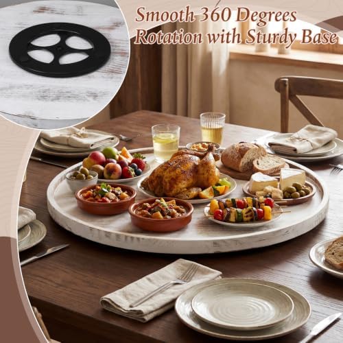 2 Pcs 20'' Wood Lazy Susan for Countertop Acacia Large Turntable Rotating Serving Tray for Table Top Non Skid Kitchen Tray Revolving Condiment Spice Rack Table Organization Storage, White - Image 5