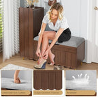 3More L-Shaped Entryway Shoe Bench with Cushioned Seat, Brown - Image 4