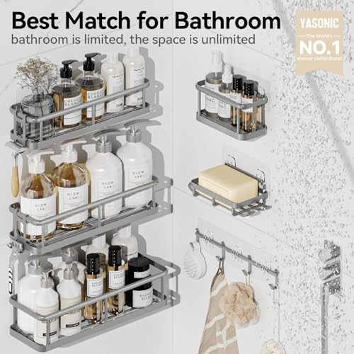 YASONIC Shower Caddy Adhesive, Rustproof Shower Organizer with Soap Holder, Large Capacity Shower Shelves for Inside Shower, No Drilling Bathroom Organizers and Storage for Home Decor（6 Pack Grey） - Image 2
