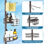 Rustproof Shower Corner Caddy Shelf for Bathroom Tension Pole Organizer with 4 Baskets for Bathtub Shampoo Storage from 23.6 to 114.5 Inch with Towel Bar (Bronze) - Image 4