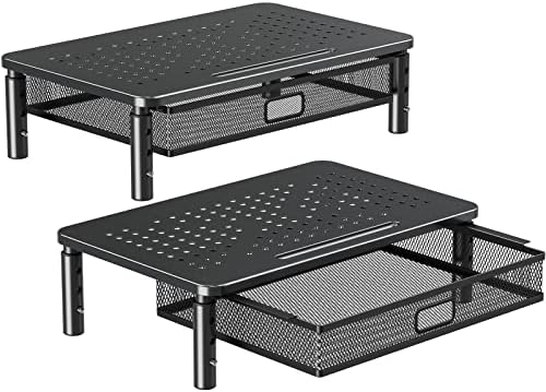 ELIVED 2 Pack Monitor Stand Riser with Metal Drawer, 3 Height Adjustable by ELIVED