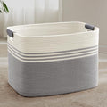 100L Large Woven Laundry Basket Hamper with Leather Handles,Grey by SunNewt