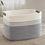 100L Large Woven Laundry Basket Hamper with Leather Handles,Grey by SunNewt