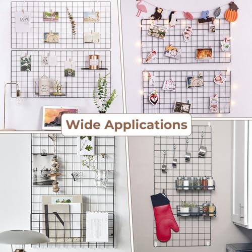 Lnrueg 2 Pack Wire Wall Grid Panel 30" x 15", Wall Grid Shelf with Photo Frames for Photo Display, Metal Mesh Message Board Memo Boards, Heavy Duty Gridwall Display Rack for Art Retail Display - Image 4