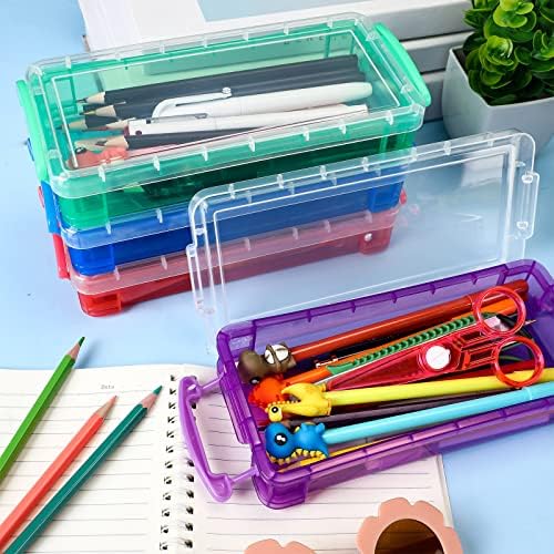 Crtiin 12 Pack Clear Pencil Box Stackable Case, Red, Green, Blue, Purple - Image 2