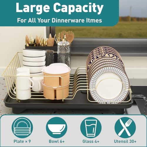 Buruis Stainless Steel Dish Drying Rack with Drainage System, Black - Image 4