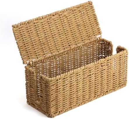 Handwoven Natural Raffia Cable Management Box with Lid – Decorative Cord Organizer for Power Strips, Surge Protectors & Charging Cables – Woven Storage Basket for Home & Office (Natural Raffia) - Image 4