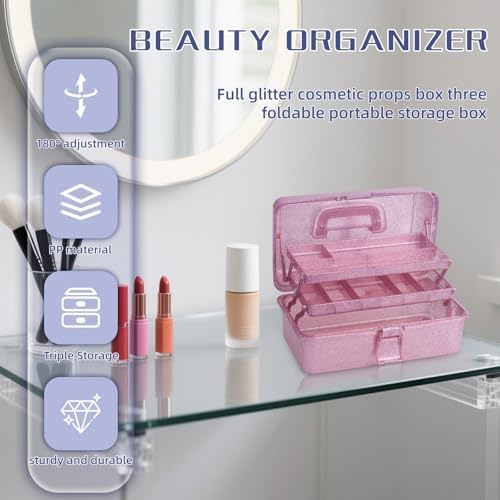 3-Tier Stackable Storage Organizer Box, Art & Craft Storage Container, Carry Tackle Organizer, Medicine Cosmetic for Art Supply Makeup Hair Accessories Painting Tools (Pink) - Image 3
