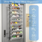 AQQHSAIN 10 Tier Over The Door Shoe Organizer Wall Shoe Shelf Shoe Holder Door Shoe Rack for Closet Pantry Hanging Shoes Clothes Toys Storage Shelves (White) - Image 5