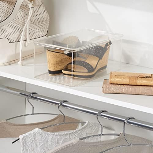 mDesign Stackable Plastic Closet Storage Container Bin Box with Hinge Lid for Organizing Shoes, Booties, Pumps, Sandals, Wedges, Flats, Heels - Lumiere Collection - 4 Pack - Clear - Image 3