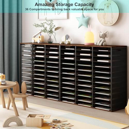 PAG Mass Mail Sorter - Adjustable Mail Holder, Countertop Literature Organizer, Student Mailbox for Classroom, Desktop Bill Paper Organizer for Office Home School, 36 Compartments, Brown - Image 4