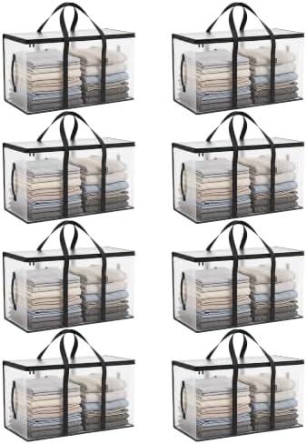 CONGREGATE Extra Large Heavy Duty Moving Bags 8‑Pack Semi‑Transparent, Storage Bags with Zipper & Handles, Waterproof Tote Bags for Clothes Packing Moving Dorm Home Closet Quilt Clothing Storage - Image 2