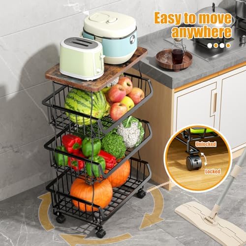 Gsiekare 4 Tier Fruit and Vegetable Basket for Kitchen with Wheels - Image 6
