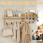 29" Coat Rack Wall Mount with Shelf,2Pcs Heavy Duty Coat Hooks Wall Mount with Shelf & Key Hooks,Farmhouse Wall Organizer for Living Room, Bedroom, Bathroom,Hats, Clothes, Backpacks - Image 5