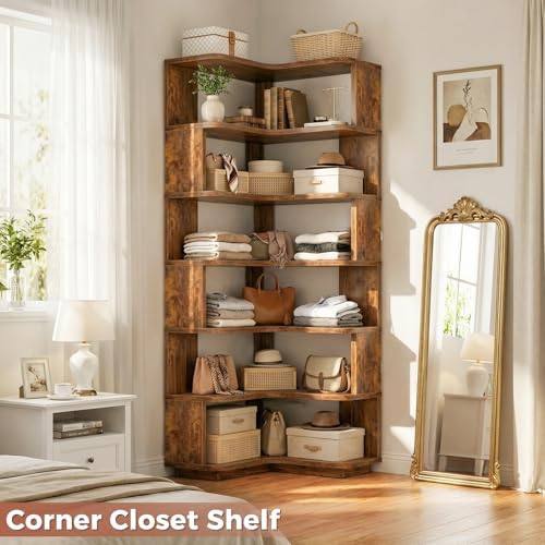 Besiost Corner Book Shelf, 7-Shelf Corner Bookshelf for Small Corner Spaces - Image 7