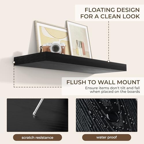RICHFOCUS 36Inch Floating Shelves for Wall 2Pack, Black, 8" Deep - Image 6
