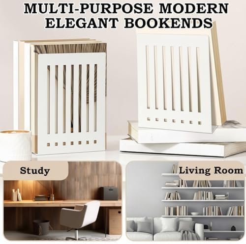 4 Pcs 10 Inch Heavy Duty Bookends Non-Skid Base, White - Image 5