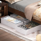 CYhom 3Pcs Under Bed Storage Bins with Metal Frame - Shoe Organizer for Closet with Clear Cover Oxford Fabric Sturdy Underbed Container Foldable Stackable Clothes Organizer (Grey, 23.5x11.8x6.3) - Image 3