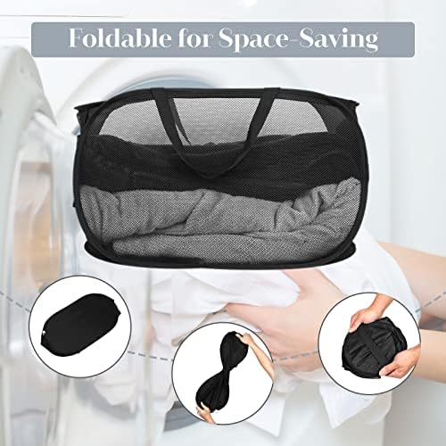 4 Pack Foldable Laundry Basket Hamper, Collapsible Laundry Baskets with Pocket, Mesh Pop Up Laundry Hamper, Clothes Hamper with Reinforced Handles for Laundry, Bathroom, Kids Room, Dorm or Travel - Image 4