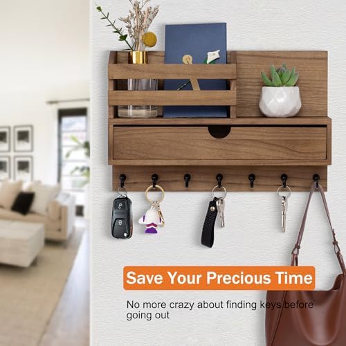 Key Holder Wall Mount, Mail Organizer with 7 Hooks and Storage Drawer - Image 6