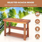 Tangkula Acacia Wood Shoe Rack Bench, 3 Tier Sturdy Storage Organizer, Holds up to 180lbs for Entryway Bedroom Living Room Balcony, Teak Color (27.5-inch) - Image 5