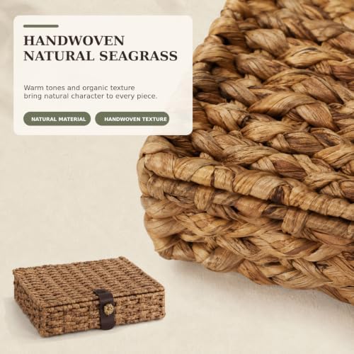 Seagrass Storage Basket with Lids, Set of 2 Wicker Storage Boxes, Natural - Image 4