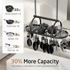 KES 48 Inch Large Ceiling Pot Rack with Lid Organizer, Oval Heavy Duty Hanging Pot Rack Ceiling Mount for Kitchen Over Island, Cast Iron Pan Hanger with 20 Hooks, 16" & 24" Joist Mount, Matte Black - Image 2