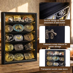Belt Buckle Display Case, 5 Belt Buckle Holders Included, 17x12 Black Shadow Box with LED Light, Wall-Mounted Men's Belt Clip Storage Box, Lockable - Image 3