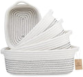 NaturalCozy 5-Piece Rectangle Storage Basket Set- Natural Cotton Rope Woven Baskets for Organizing! Small Basket for Montessori, Baby Nursery, Dog Toy Baskets, Cat Toy Box, Bathroom Organization Bin by NaturalCozy