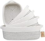 NaturalCozy 5-Piece Rectangle Storage Basket Set- Natural Cotton Rope Woven Baskets for Organizing! Small Basket for Montessori, Baby Nursery, Dog Toy Baskets, Cat Toy Box, Bathroom Organization Bin by NaturalCozy