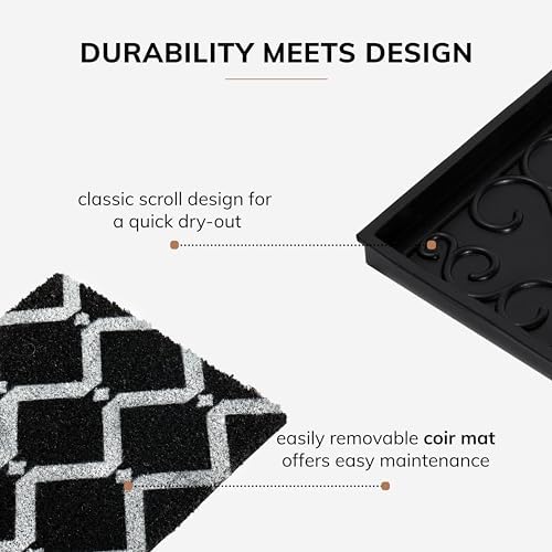 Anji Mountain Heavy Duty Waterproof Rubber Shoe Storage Mat Organizer/Boot Storage Multi Use for Entryway with Coir, Black and Ivory Diamond Insert, Fits 3 Pair (34.5" Wide) - Image 4